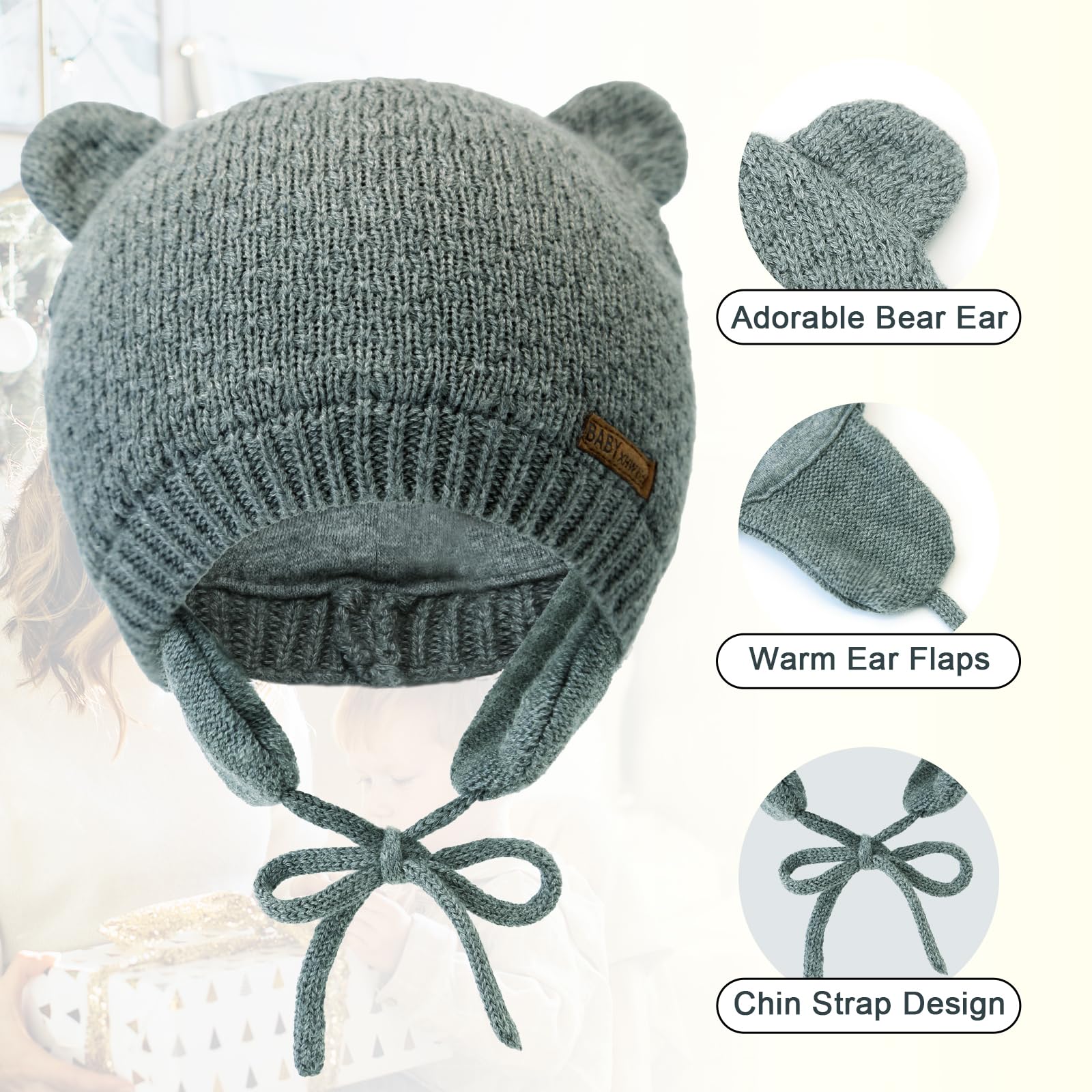 XIAOHAWANG Baby Hat Cute Bear Toddler Earflap Beanie Warm for Fall Winter (2-3 Years, A-Grey 1)