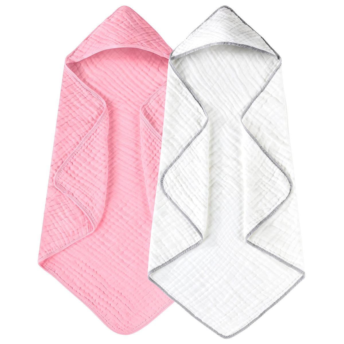 Yoofoss Hooded Baby Bath Towels 2 Pack 100% Muslin Organic Cotton with Hood