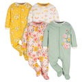 Gerber Baby Girls 4 Pack 'N Play Footie And Toddler Sleepers, Golden Floral, 0-3 Months US