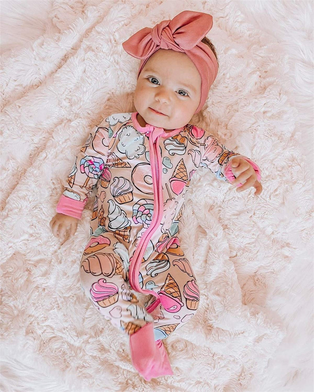 CIYCUIT Baby Girls Donuts Cactus Footies Newborn Zip Up Onesie Romper (A Donuts, 3-6 Months)