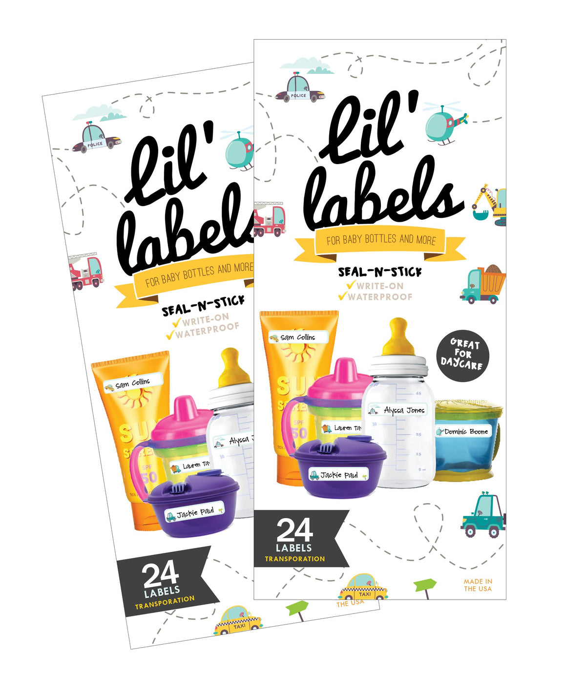 Bottle Labels, Write-On Name, Self-Laminating, Waterproof, Baby Bottle Label for Daycare, Made in The USA (Animal Friends Set of 2)
