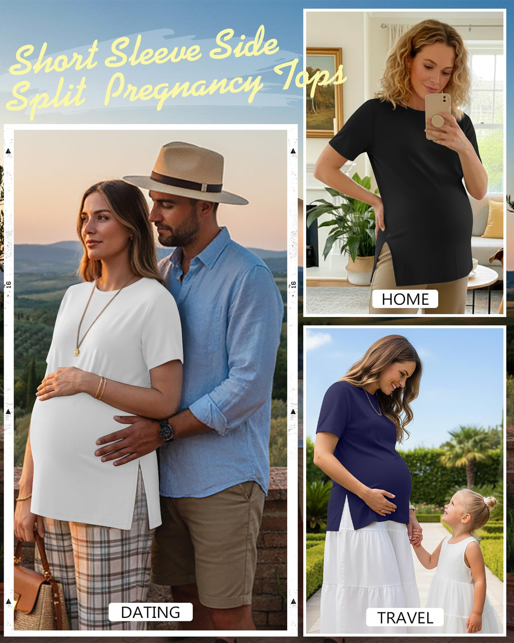 Ficerd 3 Pack Women's Maternity T Shirts, 3-Color, Medium