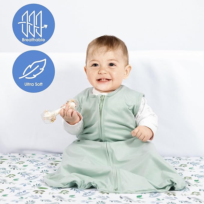 Baby Sleep Sack 6-12 Months Baby Wearable Blanket 100% Rayon Cotton 2-Way Zipper Toddler Sleeping Sack，Comfy Soft Lightweight TOG 0.3