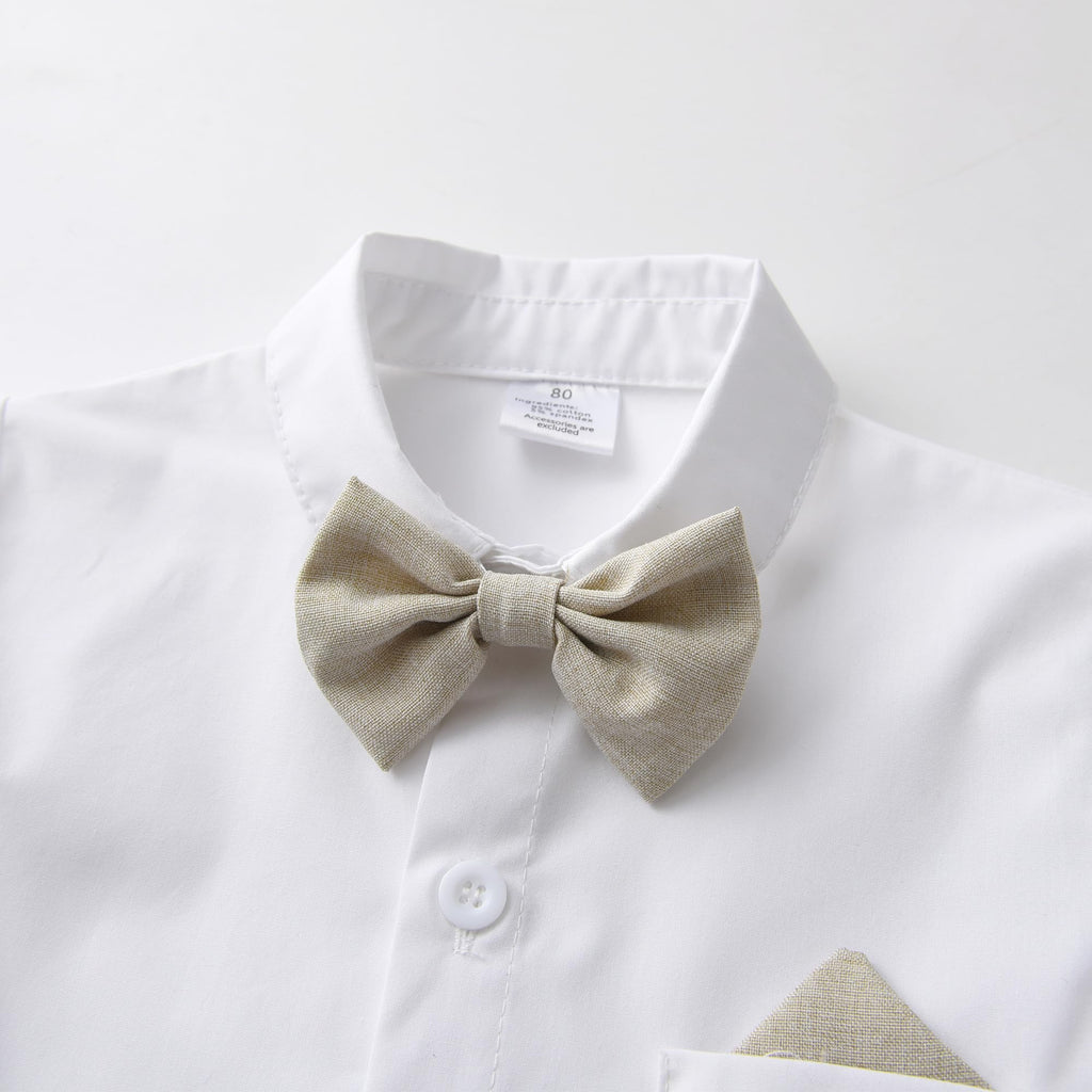 Boarnseorl Baby Boys Gentleman Outfits Pants Sets,Infant Shirt + Pants + Bow Tie + Suspenders,12-18M