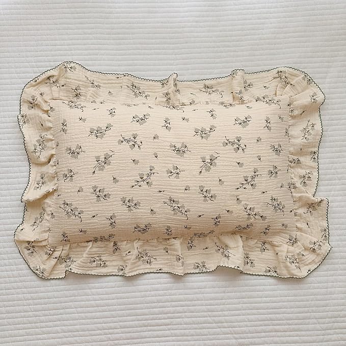 BuLuTu Cute Floral Toddler Pillowcase Cotton Muslin Kids Pillow Case with Enveloped Closure Soft Breathable Standard Size Pillowcase for Sleeping, 1 Piece, Hyacinth Pattern, 20"x26"
