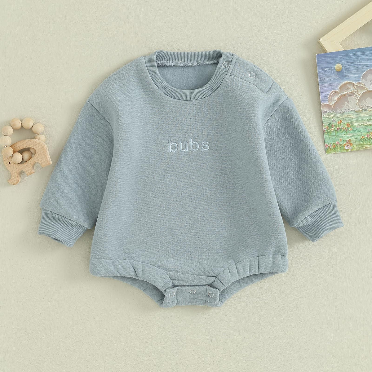 VISGOGO Baby Boy Oversized Sweatshirt Romper Solid Long Sleeve Bubble Little Dude Romper Sweater Bodysuits Fall Clothes (Blue, 12-18 Months)