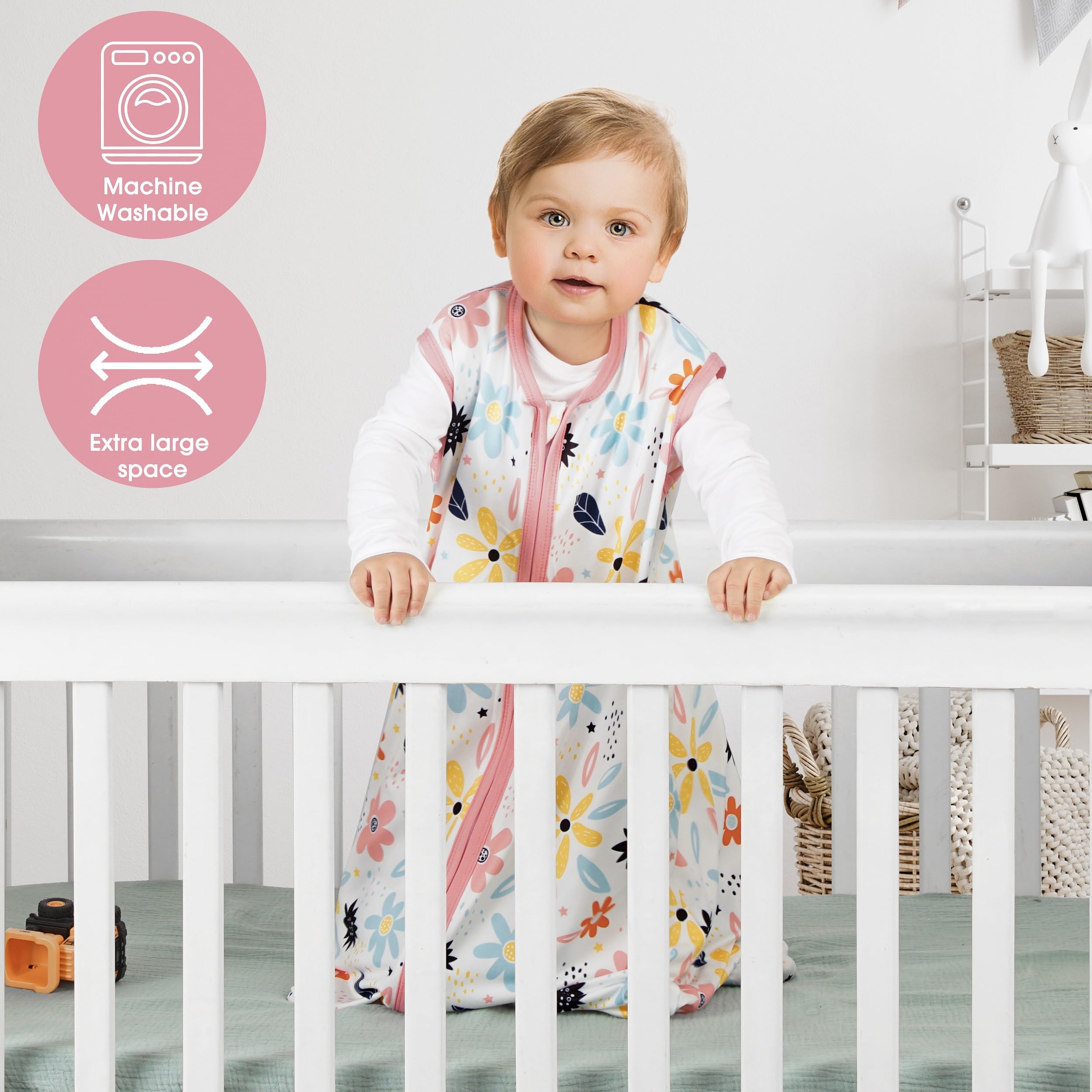BSTOPPT Newborn Sleep Sack Baby Swaddle,Baby Wearable Blanket,Baby Sleeping Bag (Floral&Heart, 3-6 Months)