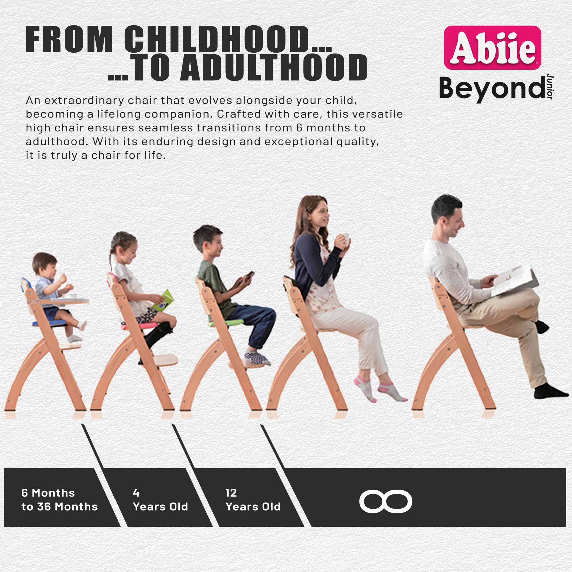 Abiie Beyond Junior Convertible Wooden High Chair with Removable Tray