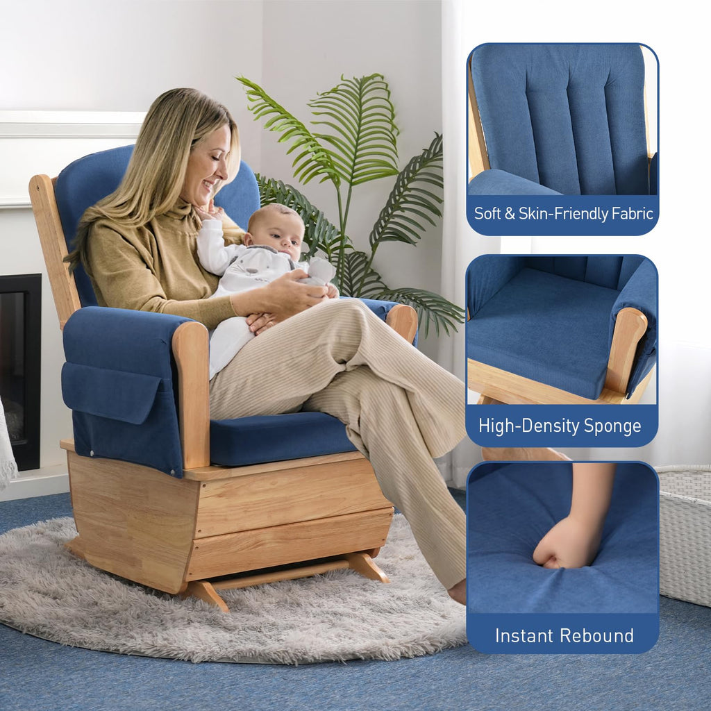 akucvor Glider Rocker Nursery Chair, Cut Pile Padded Seat, 280 lbs, Blue