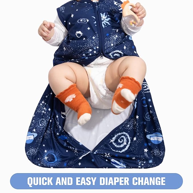 Baby Sleep Sack 18-24 Months Baby Wearable Blanket 100% Rayon Cotton 2-Way Zipper Toddler Sleeping Sack，Comfy Soft Lightweight TOG 0.3（Galaxies）