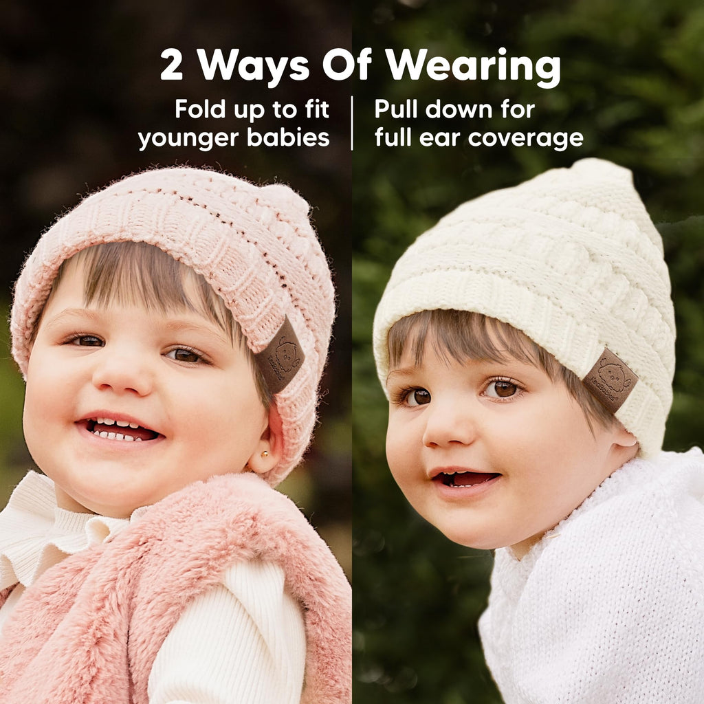 KeaBabies 3-Pack Baby Beanies for Boys, Girls,Soft Cute Baby Hat (Sweet Pea, 6-36M)