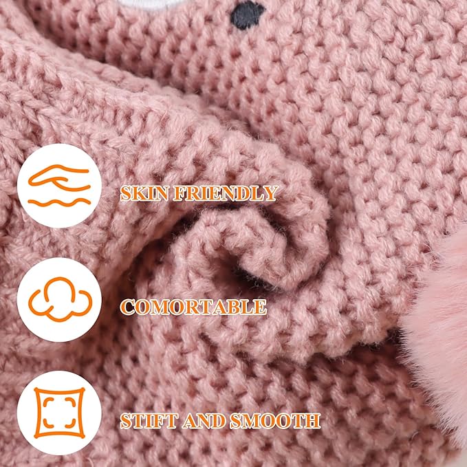 JANGANNSA Cute Bear Baby Beanie Pompom Baby Boys Hat Infant Toddler Winter Knitted Beanies for Girls