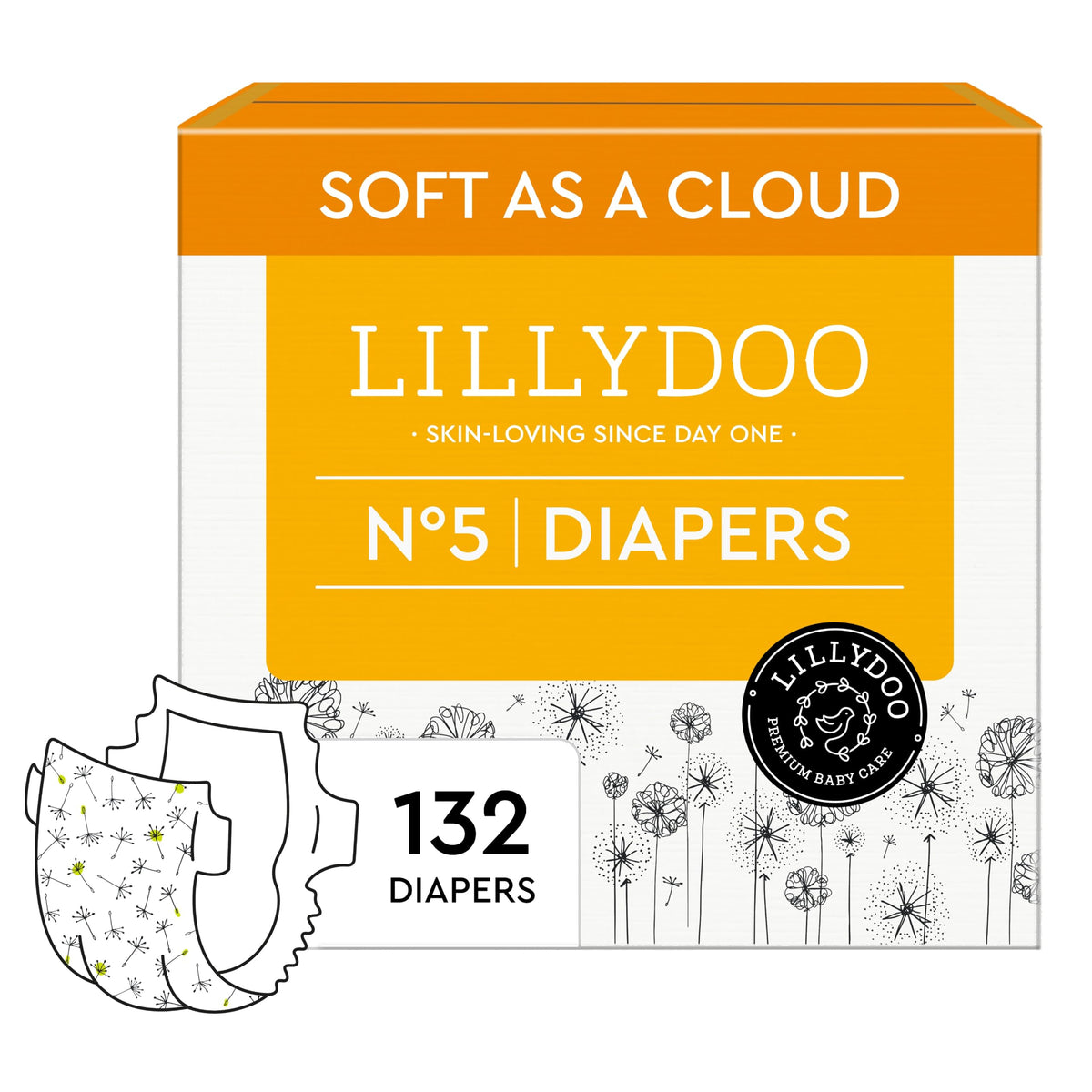 LILLYDOO Baby Diapers, Size 1 (4+ lbs), 144 Count, Hypoallergenic & TCF