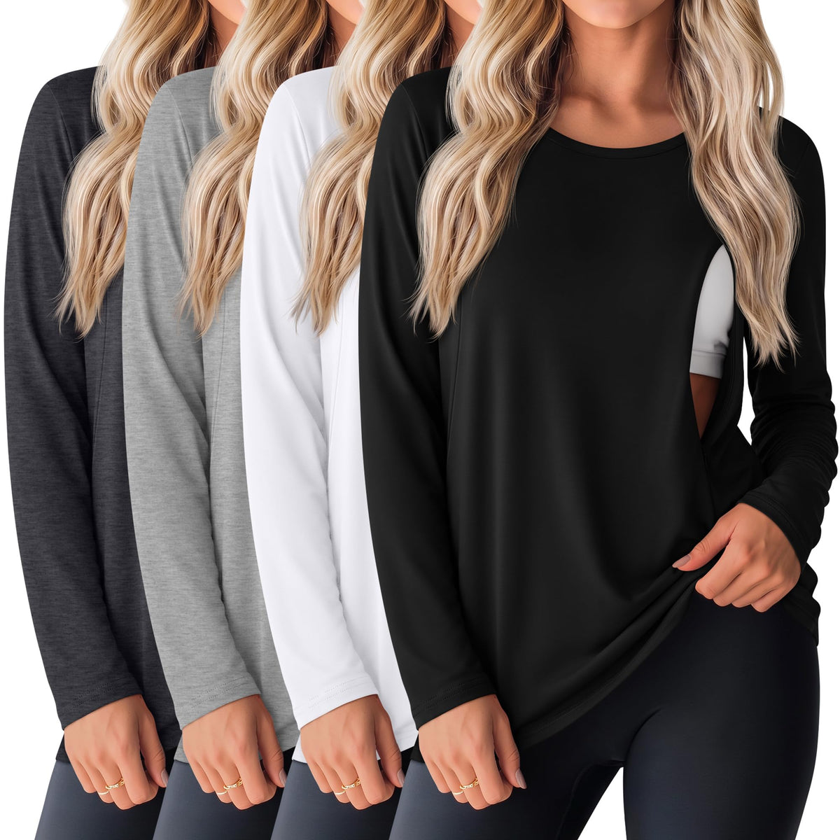 Oakgarden 4 Pack Women Cotton Nursing Tops for Breastfeeding 4Color L