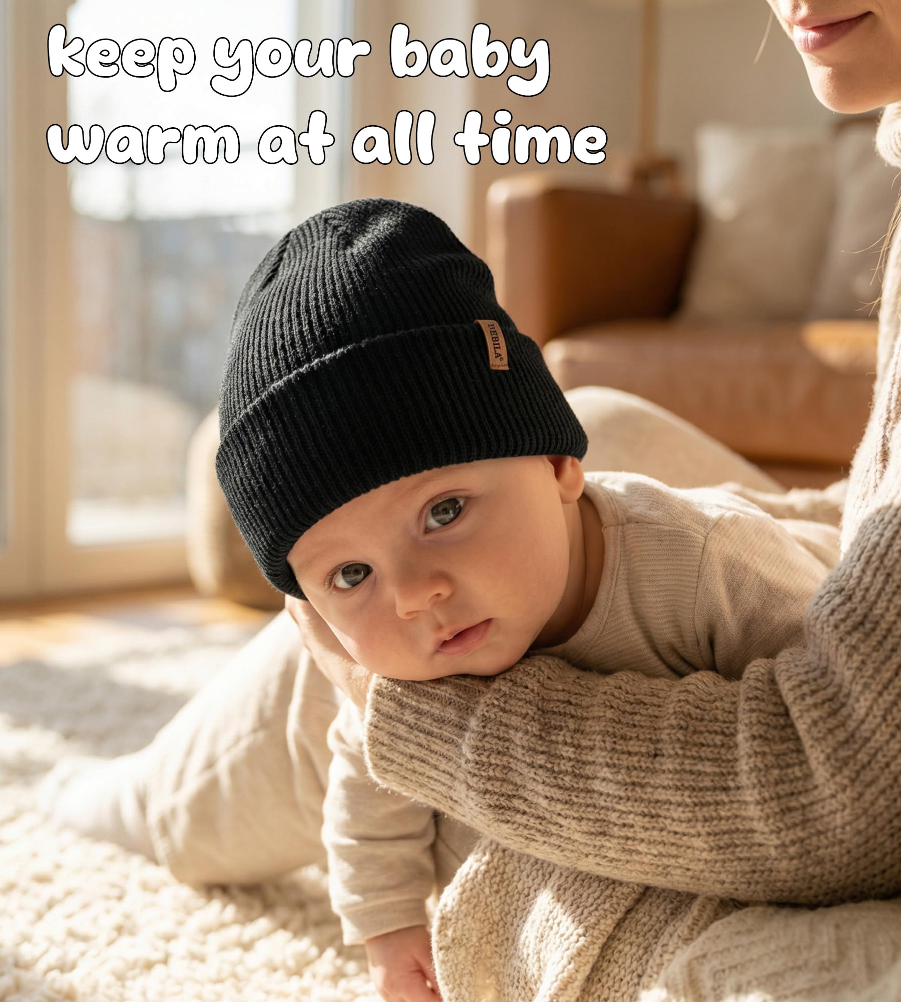 Bebila Baby Beanie Toddler Infant Winter Hats Knit Warm Caps for Boys Girls (US, Age, 6 Months, 36 Months, Grey+Black+Caramel)
