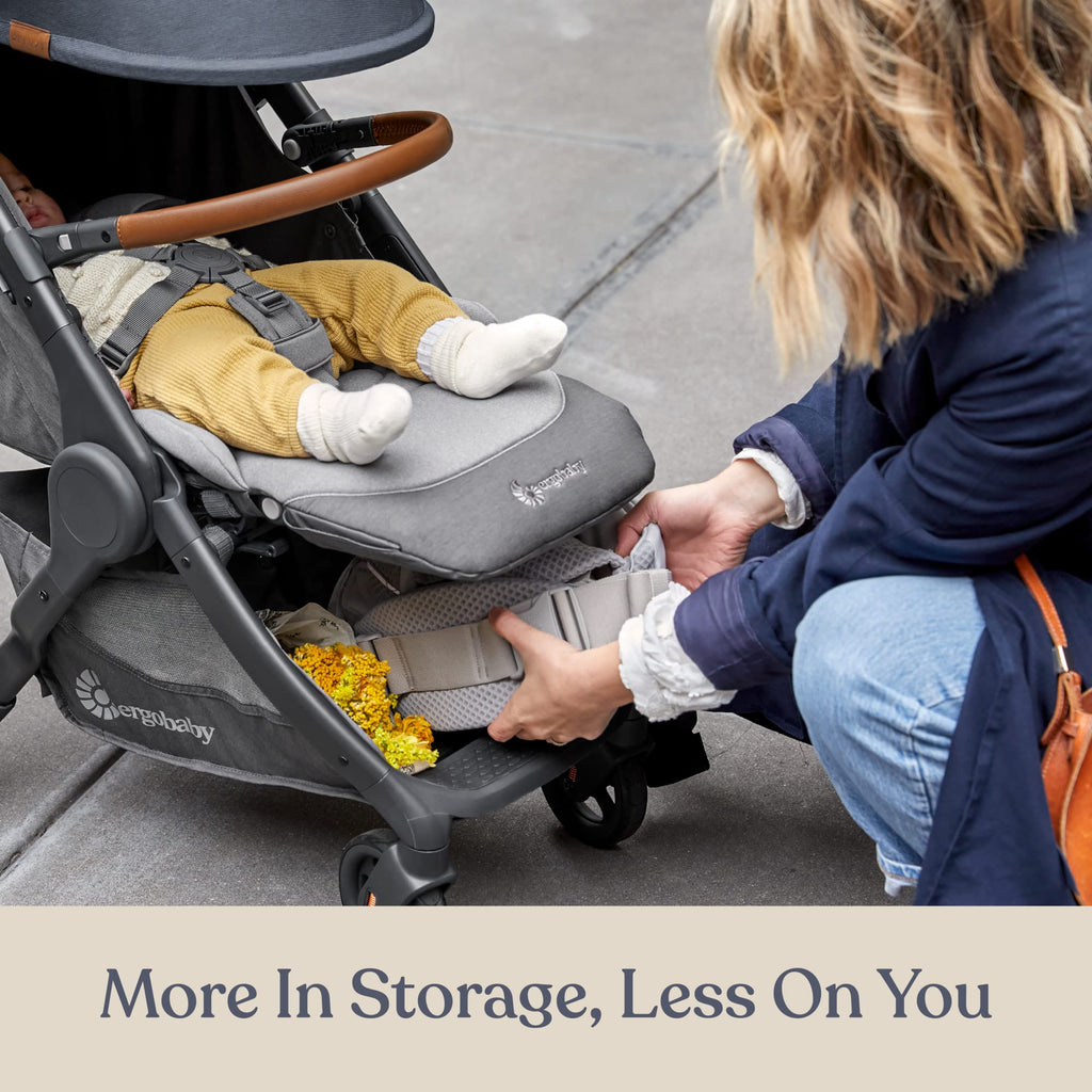 Ergobaby Metro+ Deluxe Compact Baby Stroller, Lightweight Umbrella Stroller Folds Down for Overhead Airplane Storage (Carries up to 50 lbs), Car Seat Compatible, London Grey