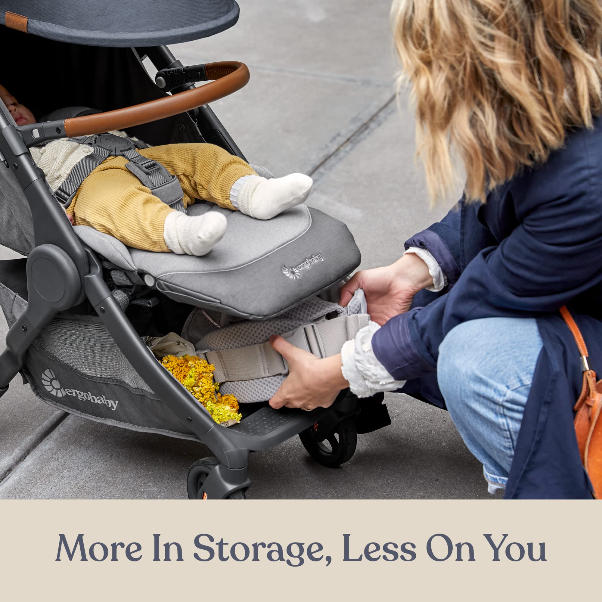 Ergobaby Metro+ Deluxe Compact Baby Stroller, Lightweight Umbrella Stroller Folds Down for Overhead Airplane Storage (Carries up to 50 lbs), Car Seat Compatible, London Grey