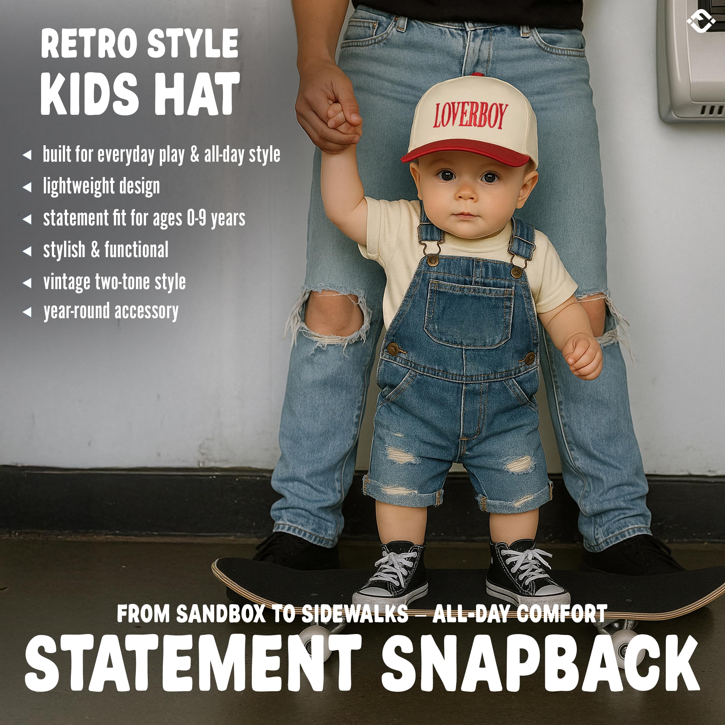 Kids 2 Tone Trucker Snapback Hat - Loverboy - Red/Beige