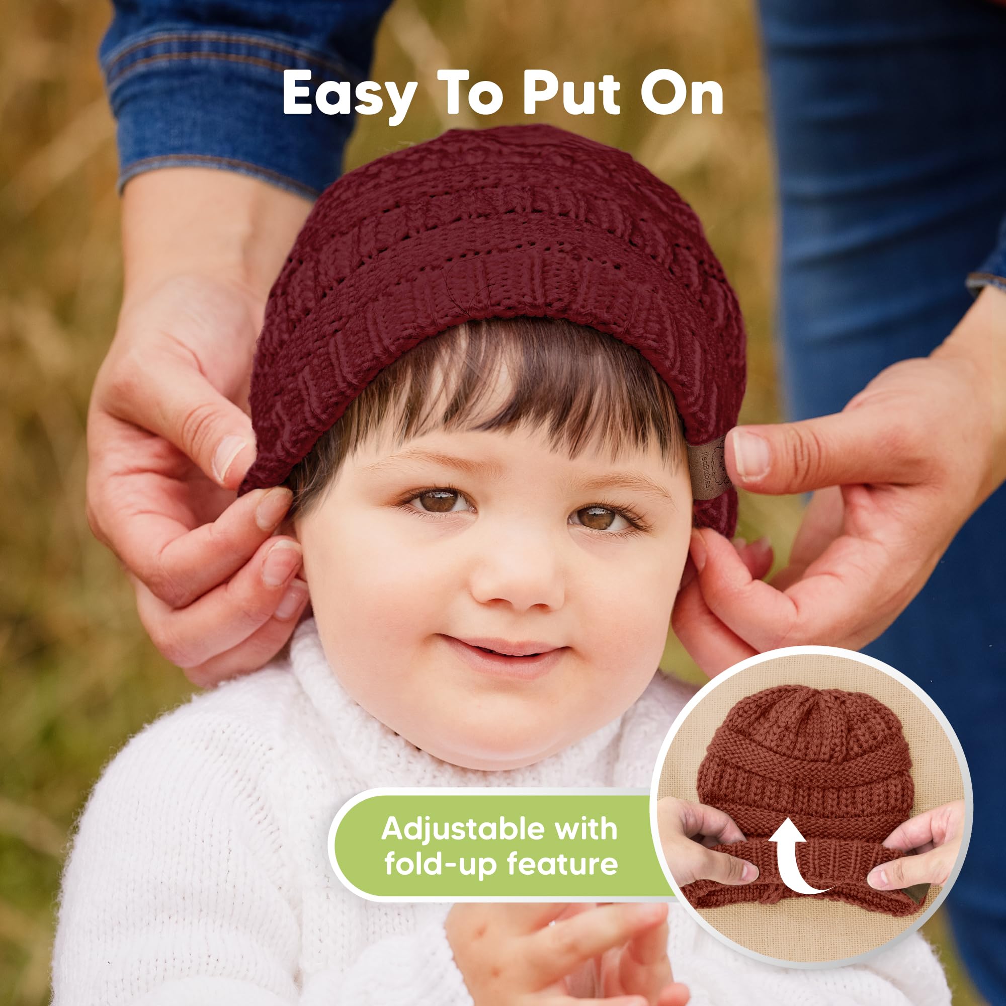 KeaBabies 3-Pack Baby Beanies for Boys, Girls,Soft Cute Baby Hat (Terracotta, 6-36M)