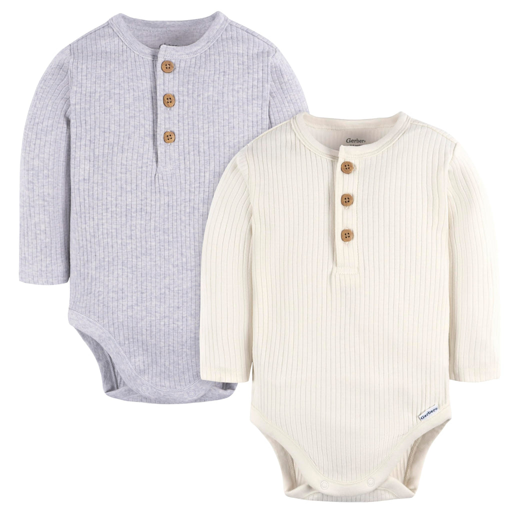 Gerber Baby Boys' 2-Pack Bodysuits, Ivory & Grey Heather, 12 Months