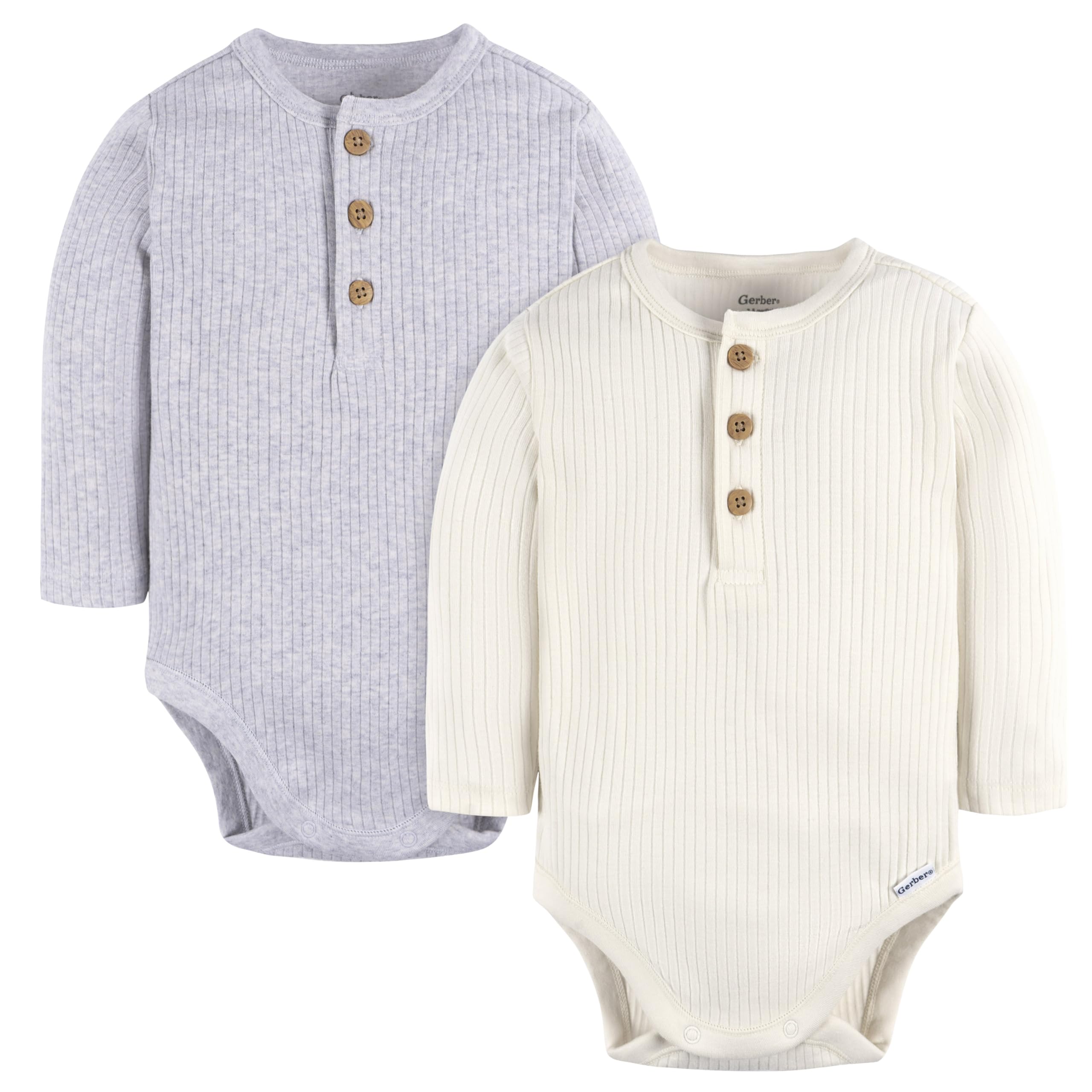 Gerber Baby Boys' 2-Pack Bodysuits, Ivory & Grey Heather, 12 Months