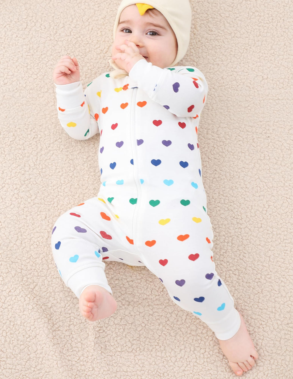 Owlivia Organic Cotton Baby Boy Girl Zip up Sleep N Play, Footless, Long Sleeve(0-3 Months, Rainbow Hearts)
