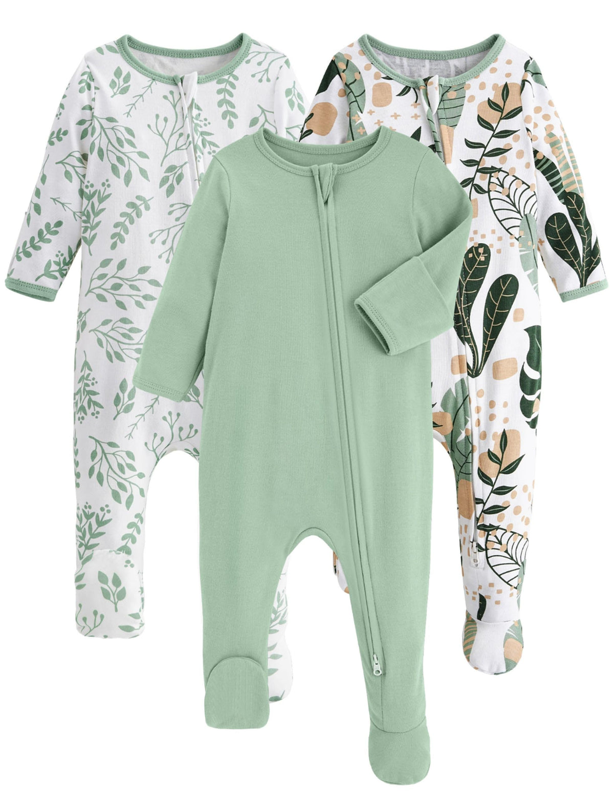 Yoofoss Baby Pajamas 100% Organic Cotton Baby Sleepers for 3-6 Month Boys Girls Clothes, 3-Pack Soft infant Toddler Footed PJs with Mitten Cuffs, Zipper Footies Pajamas