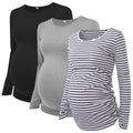 Ecavus Women's 3-Pack Maternity Shirts Long Sleeve Soft Stretchy Pregnancy Tops Side Ruched Casual Mama Clothes