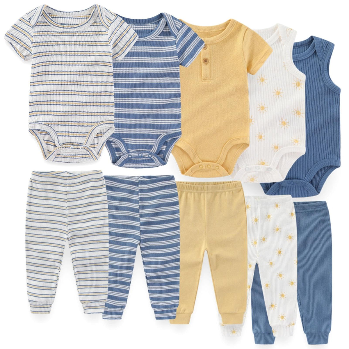 JELYLOVE 10 Pack Baby Boy Girl Bodysuits And Pants Sets New Born Outfits