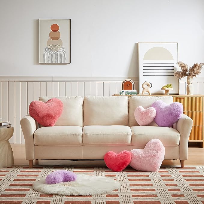 EastTree Heart Pillows, Purple Heart Shaped Pillows, Love Throw Pillows Gifts, Ultra Soft Faux Rabbit Fur Small Cute Pillows, Women Girls Kid Room Decor 10x13 Inch