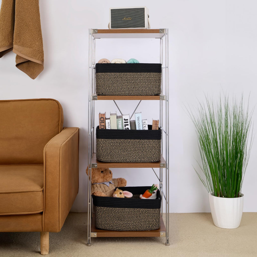 MiniArk Large Storage Baskets for Shelves, 17 x 13 x 7.5” Closet Organizers Bins for Clothes Blanket Towels, Baby Nursery, Toy Baskets Box, Woven Rope Baskets, 3 Packs Woven Brown