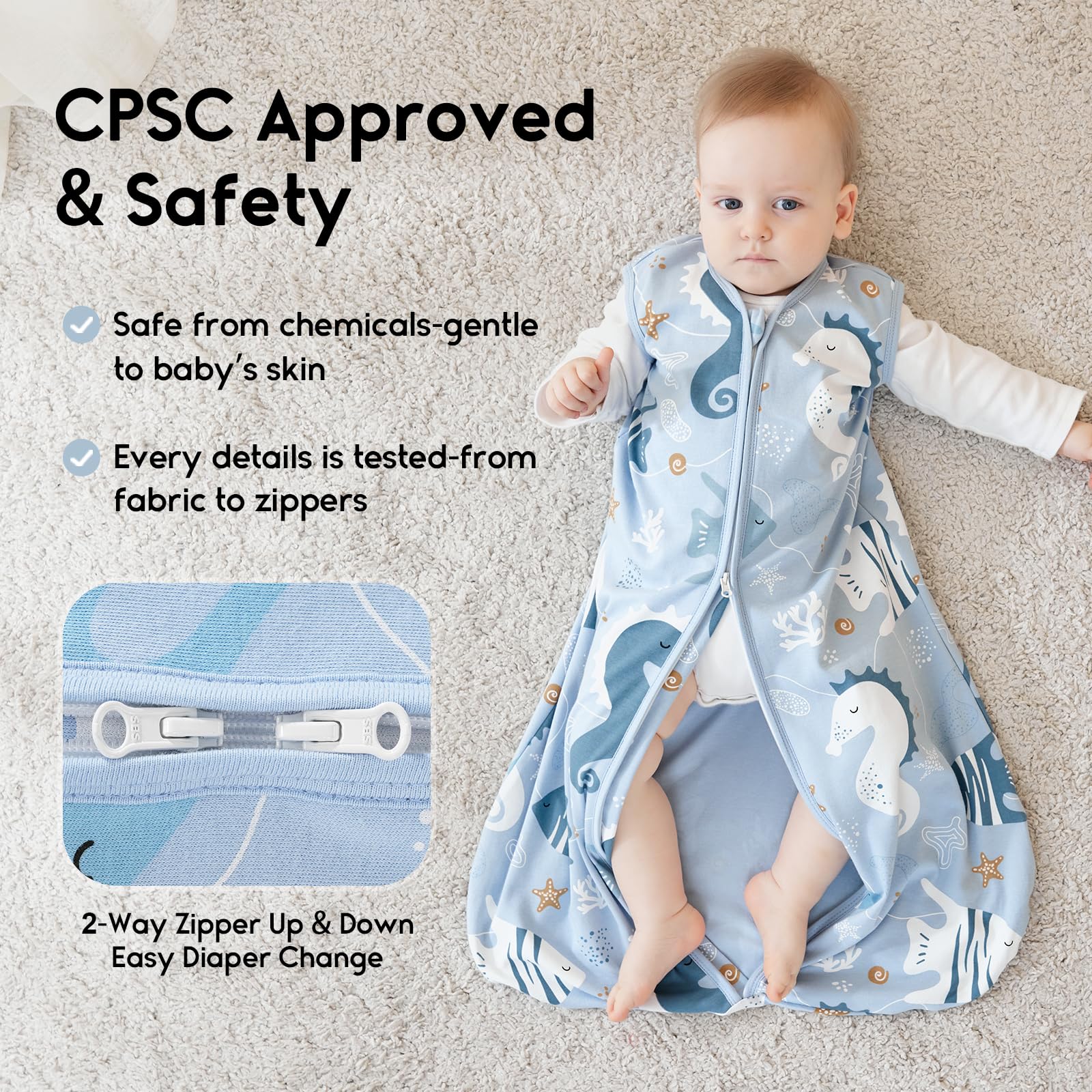 Yoofoss Baby Sleep Sack 12-18 Months 0.5 Tog Wearable Blanket for Baby, 3 Pack 100% Organic Cotton Infant Toddler Sleeping Sack 2-Way Zipper Lightweight Sleep Sack