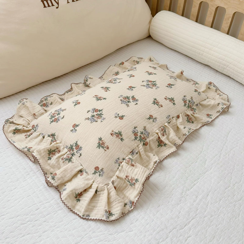 BuLuTu Kids Toddler Muslin Pillowcase Girls Boys Shabby Chic Floral Pillow Cases for Standard Pillow 20"x26", Kids Cotton Pillow Covers, 1 Pack, Envelope Closure, Machine Washable