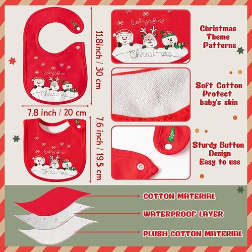 3Pcs Christmas Baby Cotton Bib Infant Drooling Feeding Bibs with Resin Buttons Toddler Absorbable Bib Set Unisex Sock Pattern Newborn Baby Food Bibs Baby Gift Photo Props for Christmas(6-12 months)