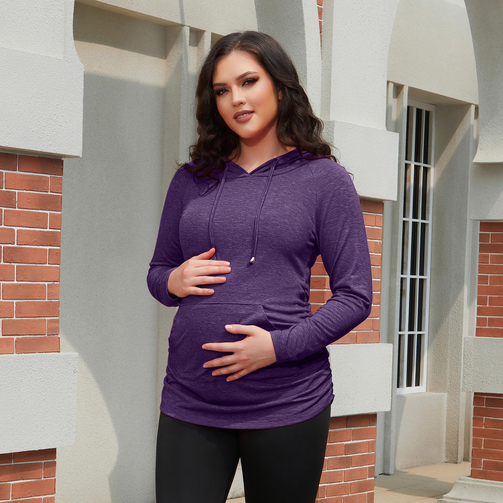 Womens Maternity Hoodie Top Sweatshirt Long Sleeve Shirts Pregnancy Tunic Top,Purple,Medium