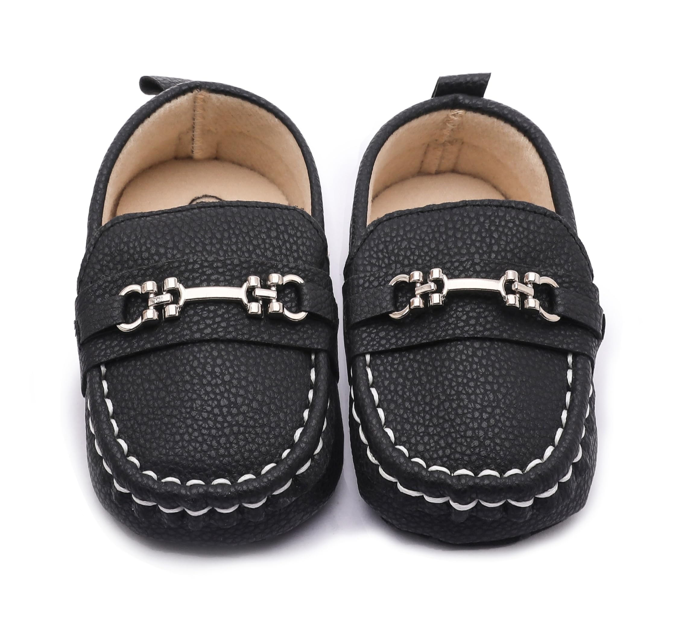 LONSOEN Infant Shoes Boys Loafers Baby Girls Crib Moccasins Classic Synthetic Leather Wedding Dress Shoes,BAY209 Black 0-6 Months