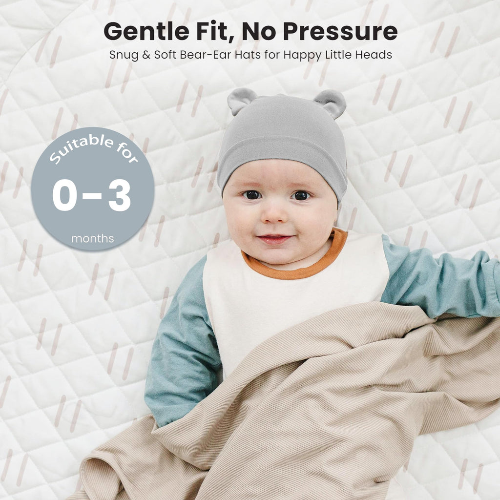 Konssy 6-Pack Baby Newborn Hats with Bear Ears Set