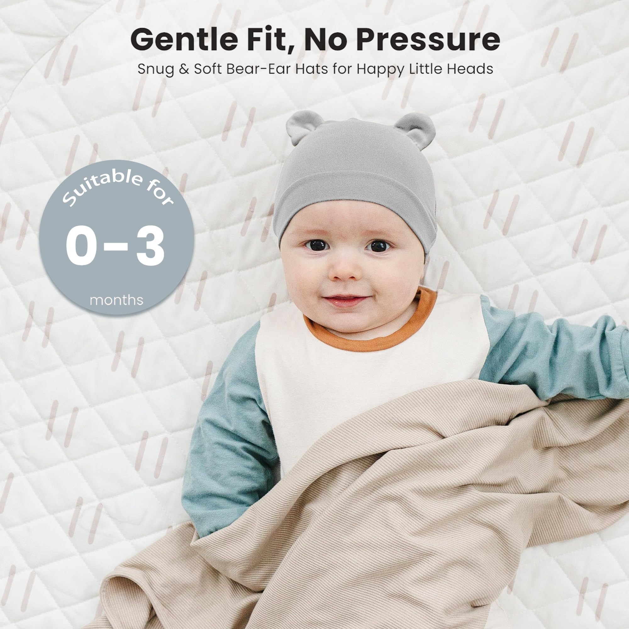 Konssy 6-Pack Baby Newborn Hats with Bear Ears Set