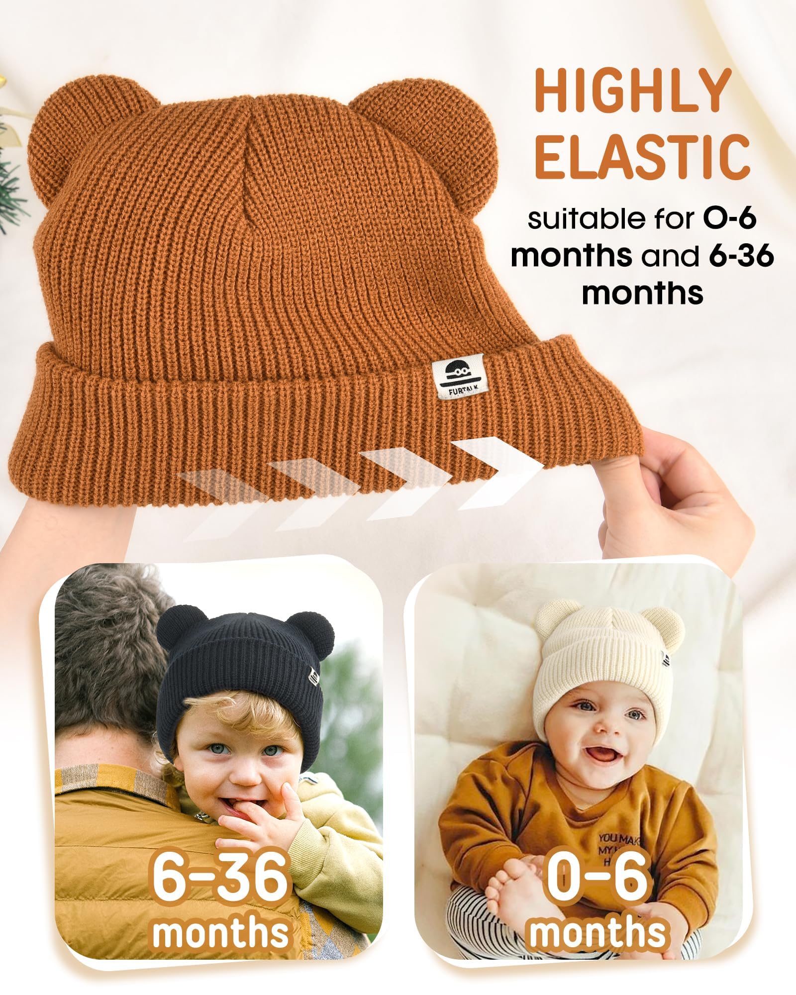 FURTALK Baby Beanie with Bear Ear Warm Knit Winter Hat for Infant Toddlers