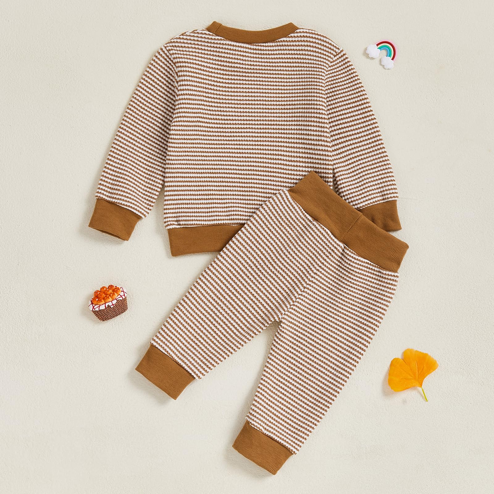 Fufuriprefer Toddler Baby Boy Fall Clothes Waffle outfit Long Sleeve Top Jogger Pant Set (Dark Khaki, 12-18 Months)