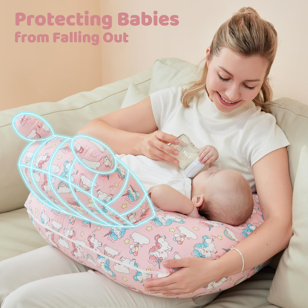 lasoftan Nursing Pillow for Breastfeeding, Breast Feeding Pillow for Mom Support, Adjustable Waist Strap and Removable Cotton Cover, Unicorn