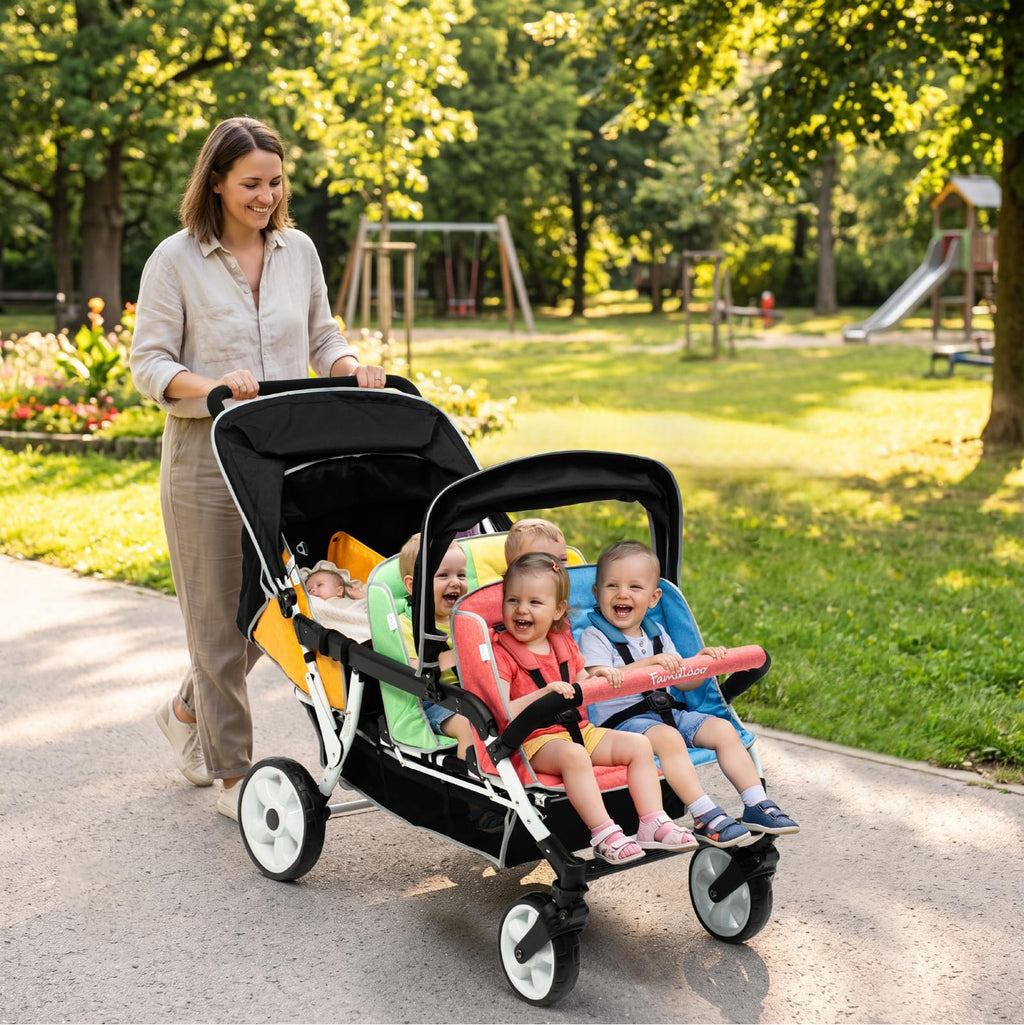 Familidoo H6E 6 seat Baby Stroller- Double Canopy - Daycare Strollers with 5 Point Safety Harness - Backseat footrest Extension for 0 to 36 Months