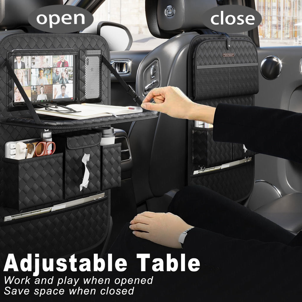 XDV Car Seat Organizers,Multi-functional Back Seat Protectors, Storage Pouches, and Tray Holders (for Cars, Kids, Seat Back and Rear Seats) (Woven Black, 1 Pcs)