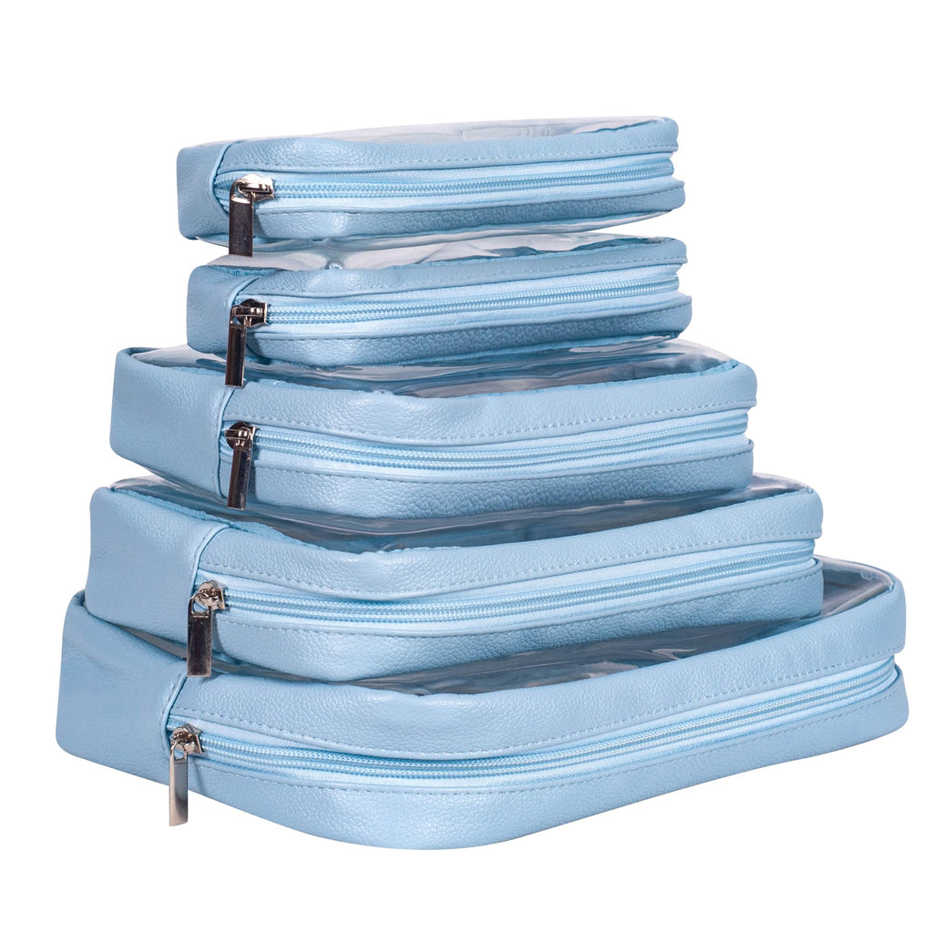 Remobia Hicol TSA Approved 5-Piece Diaper Bag Organizer Pouch Set Clear Waterproof TPU Kids Toiletry Storage Set Travel Packing Clutch Cube Bags for Baby Nursing (Blue)