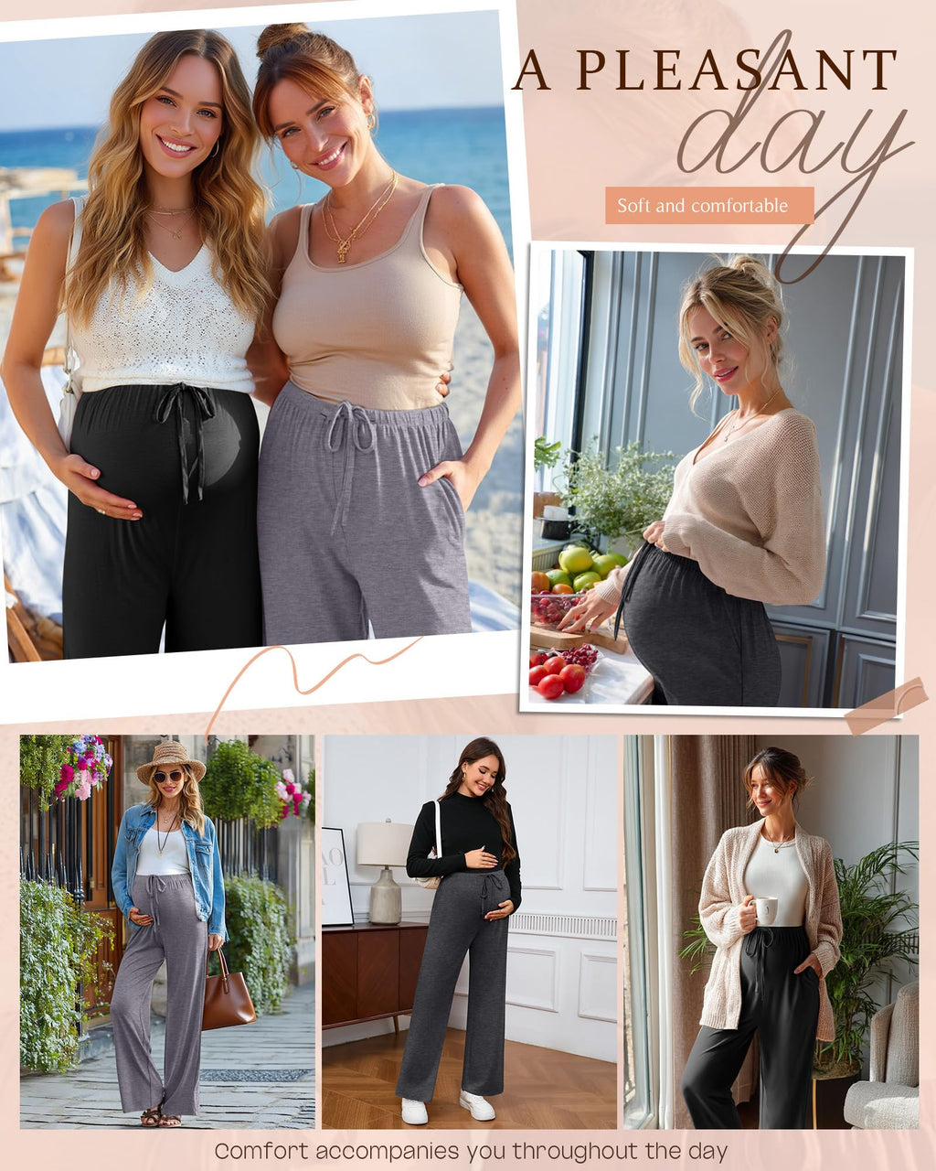 Sweetyweee 3 Pack Maternity Wide Leg Lounge Pants, 3-Color, X-Large