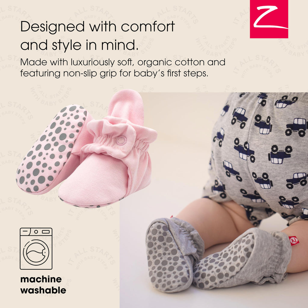 Zutano Unisex Organic Cotton Baby Booties With Gripper Soles, Baby Pink Solid, 6M