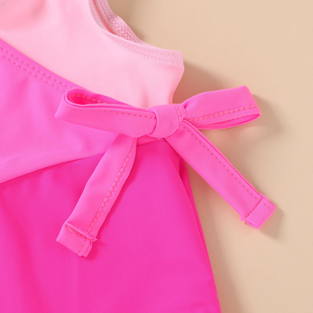 Happy Town Toddler Swimsuit Girl One Piece Bathing Suit Color Block Swimwear Baby Summer Beach Wear(4-5T, Rose Pink Color Block)