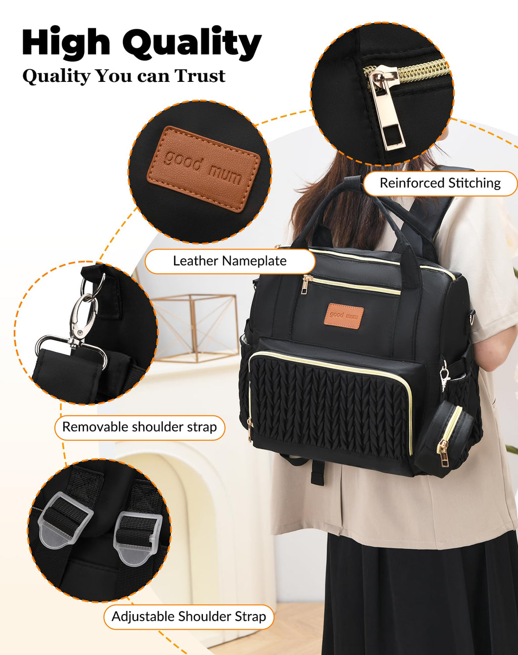 ZCSERTGI Backpack Diaper Bag,Stylish Waterproof Baby Diaper Bags with Changing Pad,Insulated Pockets,Multi-Function Travel Diaper Backpacks,Gift for New Parents,Black