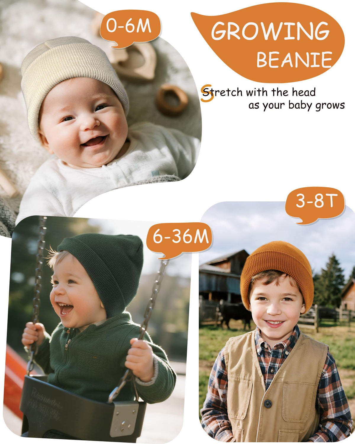 ROYBENS 100% Cotton Baby Beanie Cute Toddler Winter Hat Knit Caps Ages 0-8