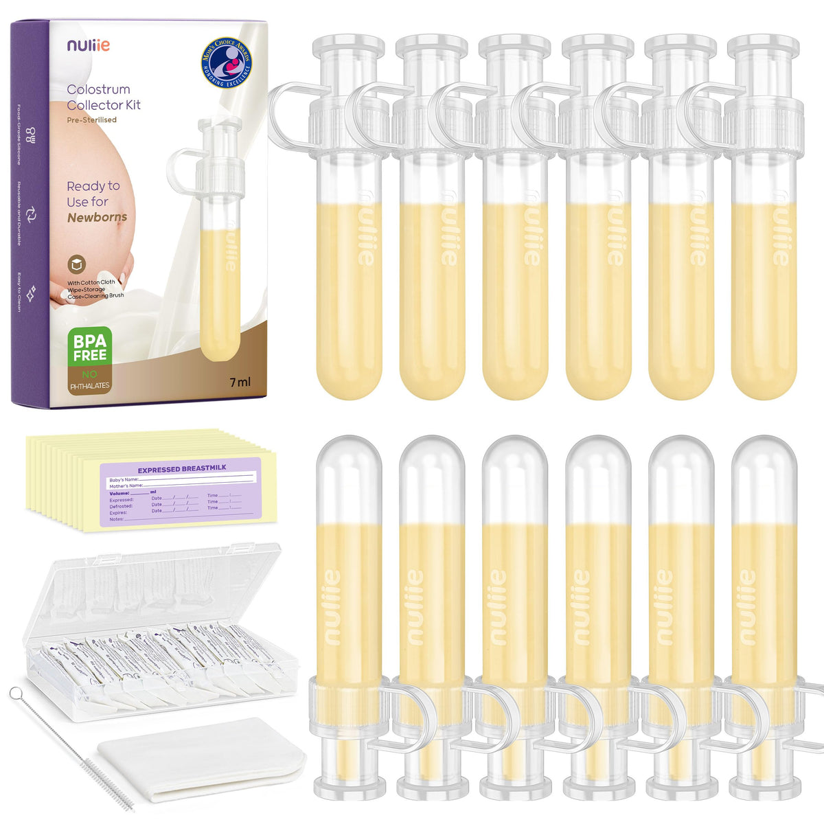 Nuliie 12pcs Colostrum Collector Kit, 7ml, Leakproof, Reusable, BPA-Free